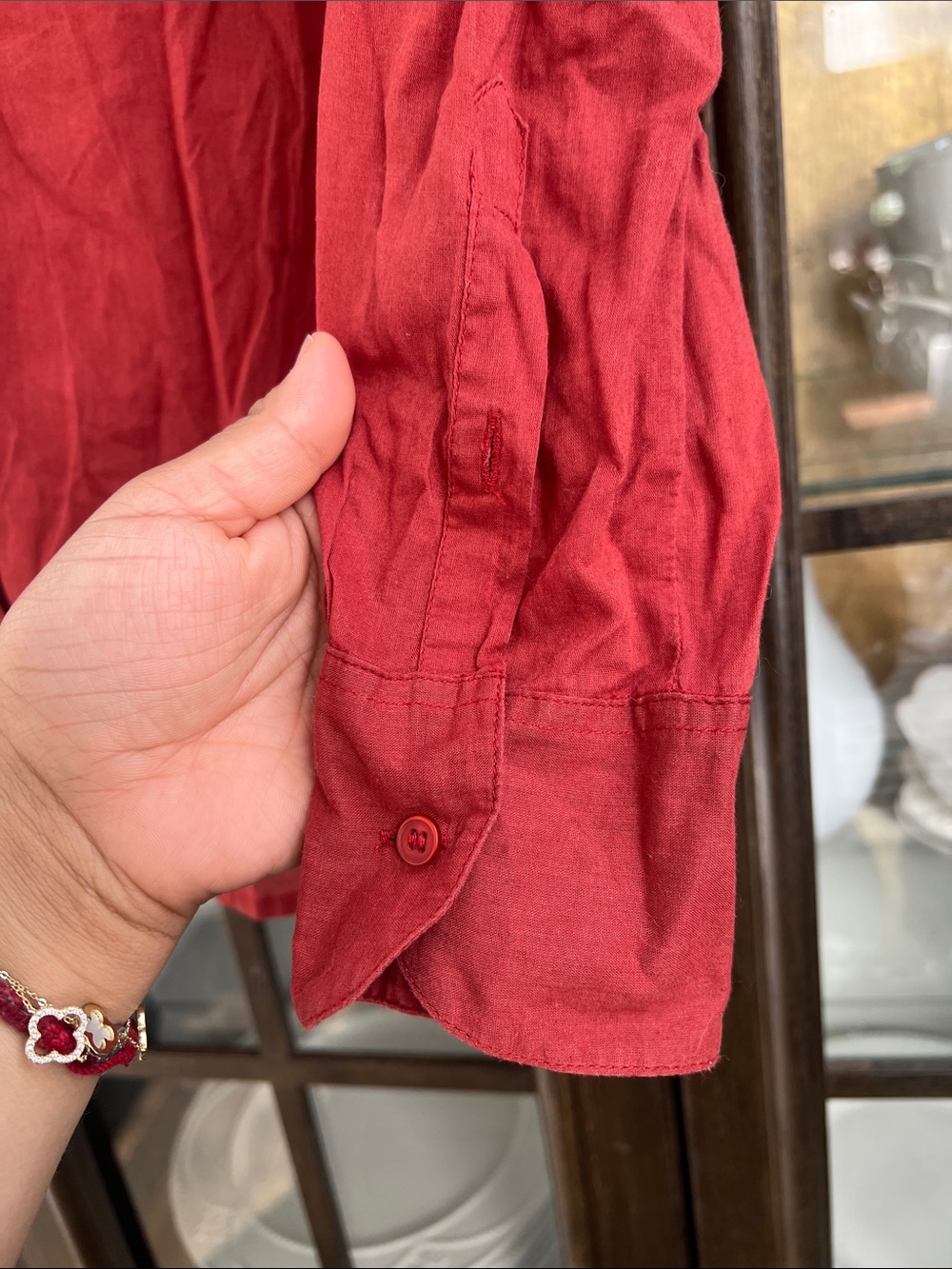 Peruvian Connection Ruffled Front Long-Sleeve Red Blouse - Picture 3 of 5